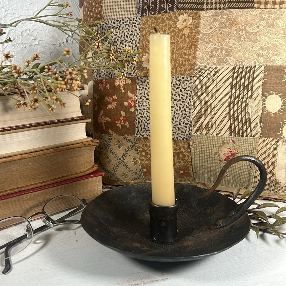 VTG Hand Forged Iron Candlestick Handheld Hand Made Rustic Farmhouse Primitive